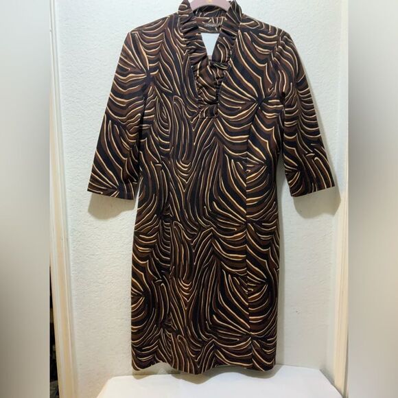J. McLaughlin Terrin Ruffle Zambria Woman, size M , brown/black/cream - Picture 2 of 6